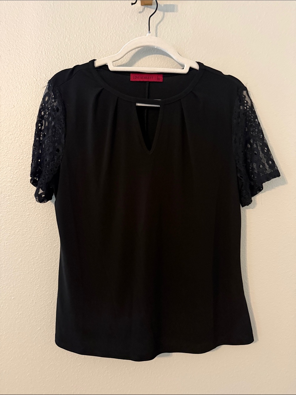 Love Scarlett Black Lace Short Sleeve Keyhole Blouse